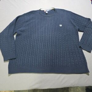 Chaps‎ Cable Knit Sweater Mens Large Navy Blue Cotton Long Sleeve Pullover